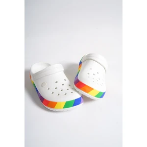 Samesa Beyaz Gökkuşağı Clogs Eva Yazlık Plaj - Günlük Terlik