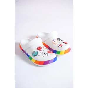 Samesa Beyaz Aksesuarlı Clogs Sabo Doktor Hemşire Hastane Eva Yazlık Plaj - Günlük Terlik