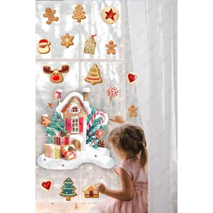 Yılbaşı Kış Evi ve Yılbaşı Kurabiyeleri , Kış Figürleri Yeni Yıl Sticker Seti