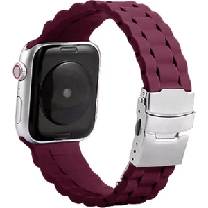 Nezih Case Apple Watch Seri 2/3/4/5/6/7/8/se 42MM 44MM 45MM Uyumlu Metal Klipsli Bakla Tasarım Silikon Kordon