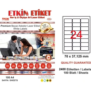 YN5037 Laser Etiket 24 Lü 70X37,125 Beyaz Düz
