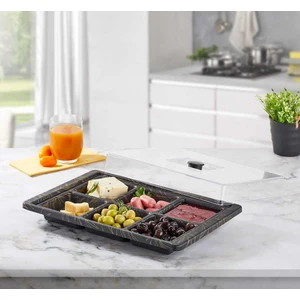 6 Bölmeli Kapaklı Kahvaltılık Seti Siyah Gold