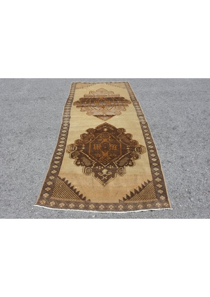 Türk Halısı, Eskitme Halı, Halı, 117X328 cm Bej Halı, El Yapımı Mutfak Halı, Organik Mutfak Halı, 9