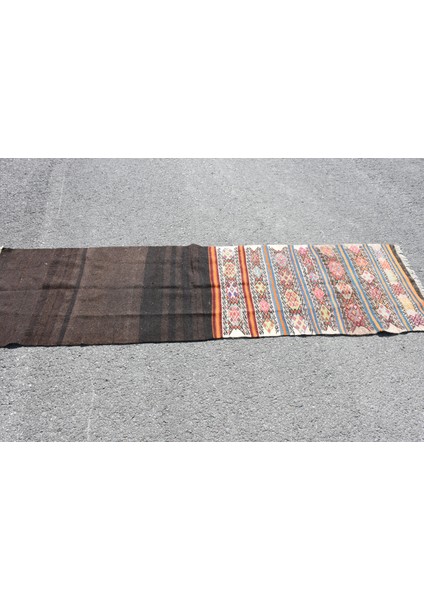 68X239 Cm Kahverengi Kilim, Yün Kilim, Mutfaksı Kilim, 530