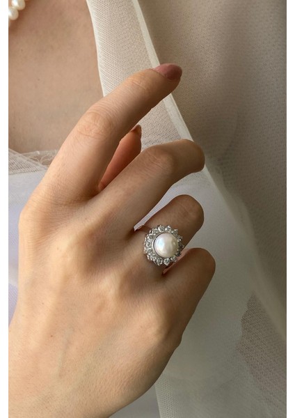 BIRINCI1926 925 Ayar Gümüş Kadın Papatya Taşlı Inci Yüzük indirimleri