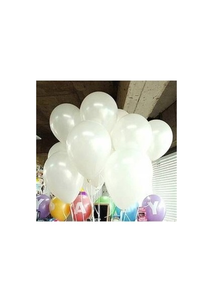 20 Adet Metalik Sedefli Beyaz Balon Doğum Günü Helyumla Uçan