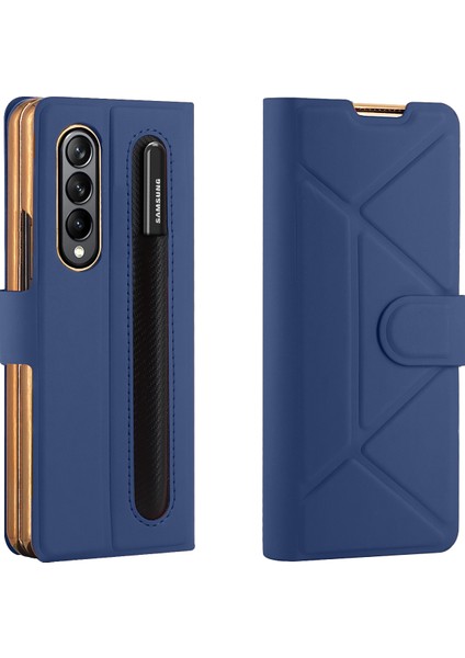 Samsung Galaxy Z Fold4 Için Katlanır Pu Deri Telefon Kılıfı - Mavi (Yurt Dışından)