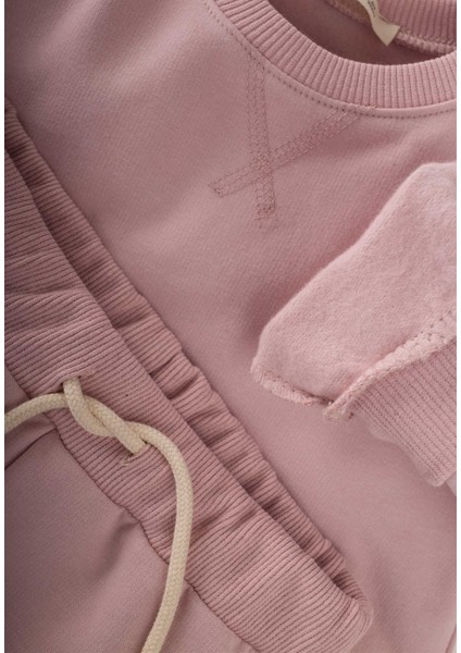 Basic Karyoka Detaylı Sweatshirt Takım Pudra Pembe