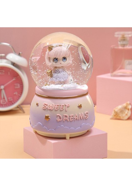 Sevimli Kız Büyük Boy Püskürtmeli Işıklı Müzikli Kar Küresi