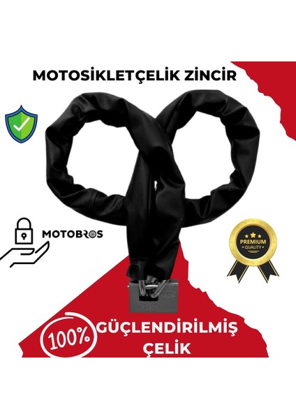 Motosiklet MT-458 Güçlendirilmiş Kalın Çelik Zincir + Çelik Kilit Full Koruma 1,5 Metre