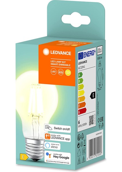 Ledvance LED Filamant Lamba, 7 W, 806 Lümen, Bluetooth Kontrol