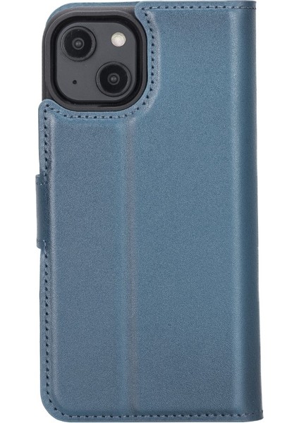 Apple iPhone 14 Uyumlu Deri Cüzdanlı Kılıf Mwwn BRN4EF Mavi