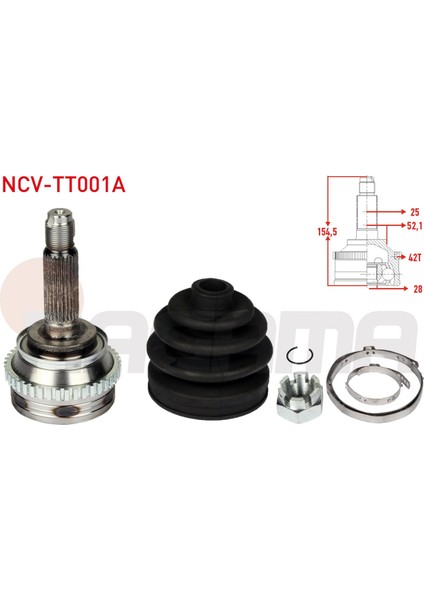 Aks Kafası Sol-Sağ Ön Dıs 25X28X52,1 Abslı 42 Dıs Uzunluk 154,5MM Tata Indıgo (4_v2) 1.4 D Turbosuz 2003- 2003-/ Indıca (40_V2) 1.4 D 1998-2003