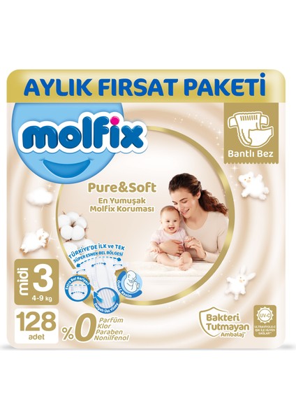 Pure&Soft 3 Beden Midi Aylık Fırsat Paketi 128 Adet