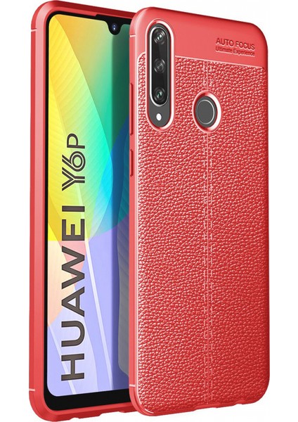 Huawei Y6P Kılıf Niss Derili Silikon Kırmızı