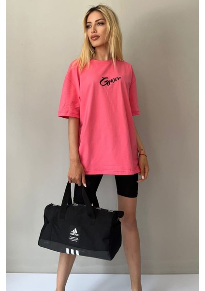 Pembe Baskılı Oversize Tişört Mg1491