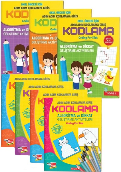+4 Yaş Algoritma Temelli Adım Adım Kodlama ve Dikkat Geliştirme Aktiviteleri 7’li Kitap Seti ()