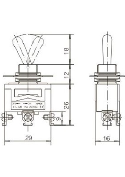 Toggle Anahtar Switch 2p 6A 250 Vac Ø12MM