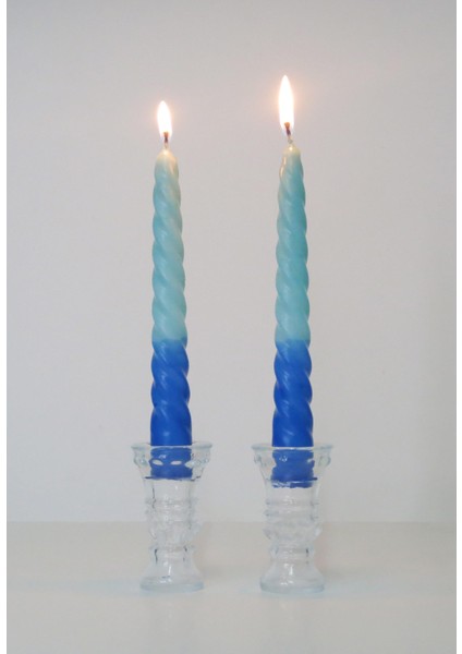 Marin Mavi Degradeli 2'li Burgulu Şamdan Mum Seti