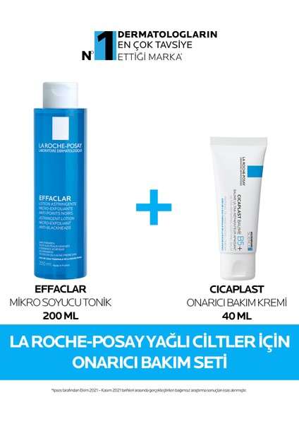 Yağlı Cilter İçin Onarıcı Bakım Seti:Effaclar Tonik 200 ml &Cicaplast Onarıcı Bakım Kremi 40 ml