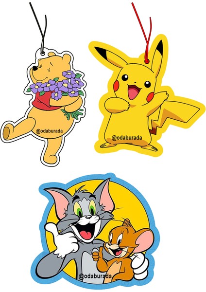 3'lü Çizgi Film Set Dekoratif Oto Kokusu ve Aksesuarı Canlı Renkli Tasarım