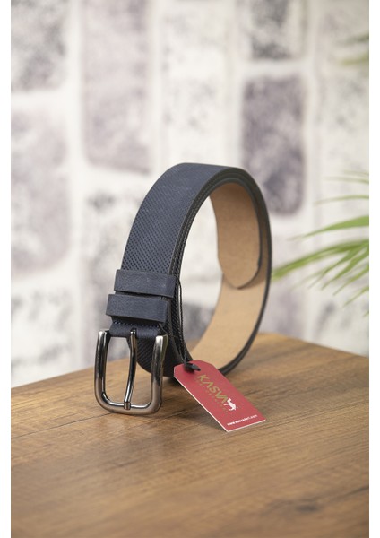 4 cm Lacivert Nubuk Orijinal Deri Kemer