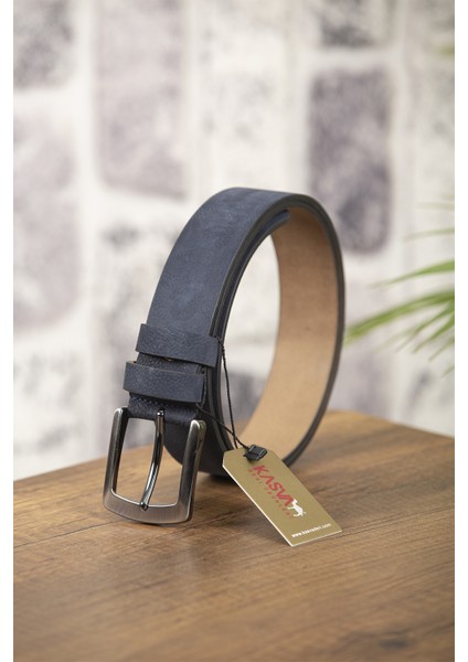 4 cm Lacivert Nubuk Orijinal Deri Kemer