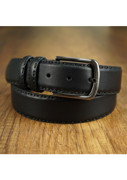 4 cm Siyah Saraçlı Orijinal Deri Kemer