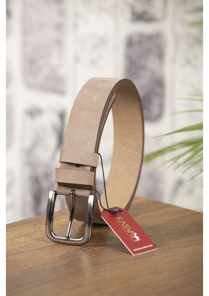 4 cm Bej Nubuk Orijinal Deri Kemer