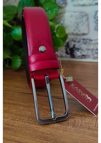 3.5 cm Kırmızı Orijinal Deri Kemer