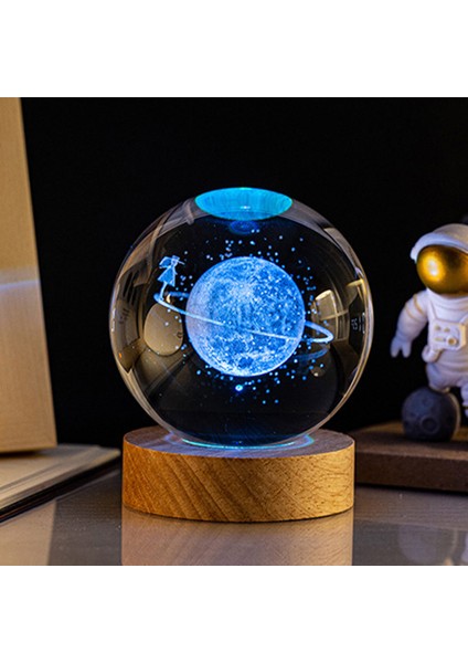 Kişiye Özel Işıklı Ahşap Kaideli Satürn Cam Küre 8cm*6cm