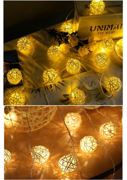 Dekoratif Rattan Model Şerit Top LED Yılbaşı Parti Doğum Günü Süsleme (20'li)