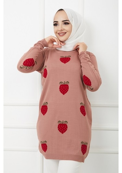Çilek Desenli Triko Tunik