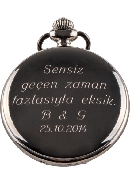 Kişiye Özel Parlak Siyah Renkli Köstekli Cep Saati