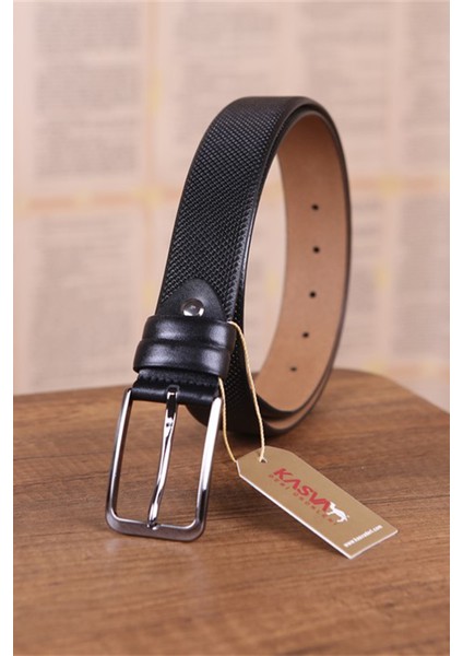 3.5 cm Siyah Desenli Deri Kemer