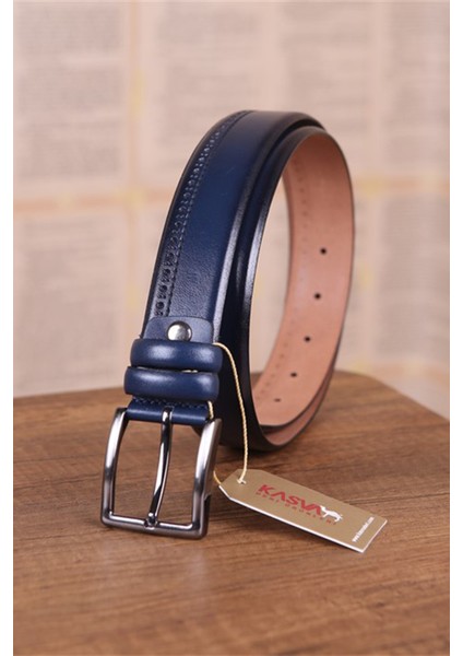 3.5 cm Lacivert Orjinal Deri Kemer