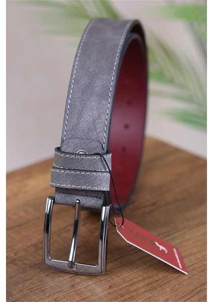 4 cm Gri Düz Nubuk Suni Spor Kemer