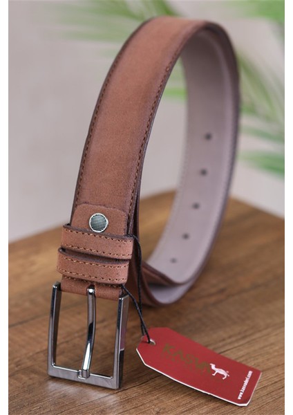 3.5 cm Taba Süet Suni Klasik Kemer