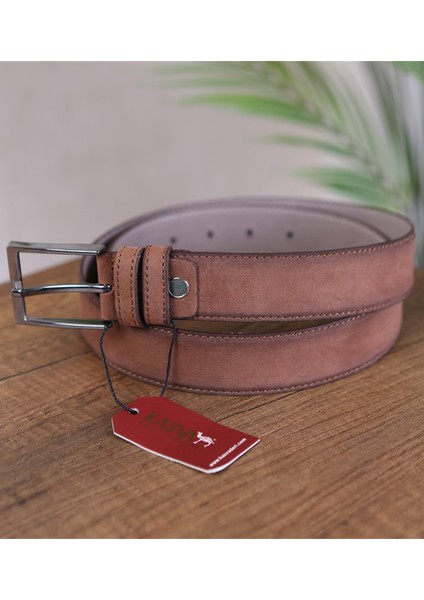 3.5 cm Taba Süet Suni Klasik Kemer