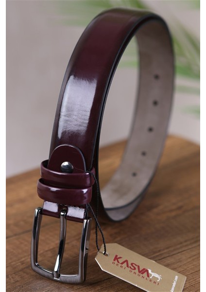 3.5 cm Bordo Rugan Düz Suni Klasik Kemer