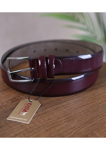 3.5 cm Bordo Rugan Düz Suni Klasik Kemer