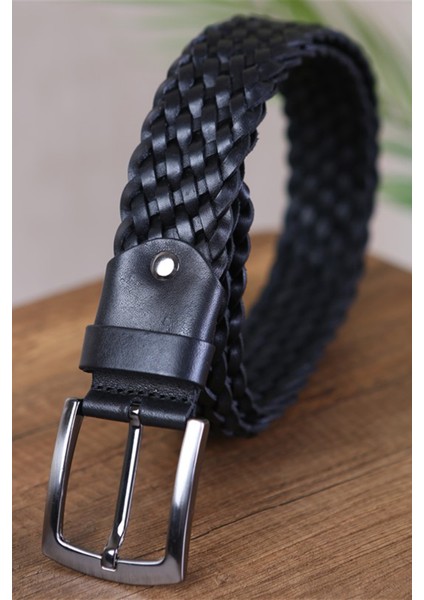4 cm El Örügüsü Siyah Deri Kemer