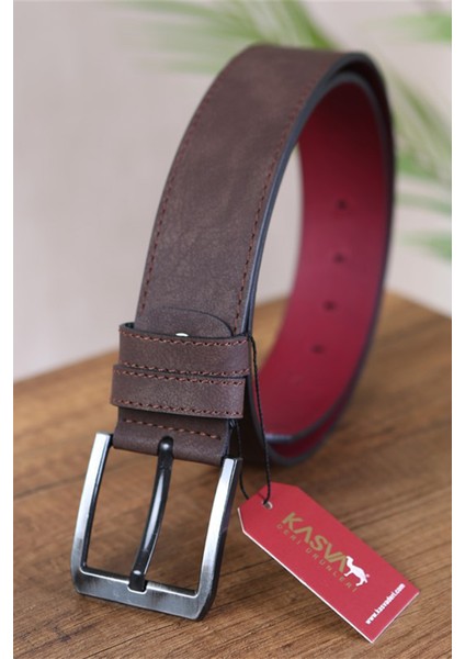 4.5 cm Kahve Düz Dikişli Suni Spor Kemer