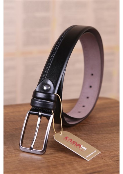 3.5 cm Siyah Desenli Deri Kemer