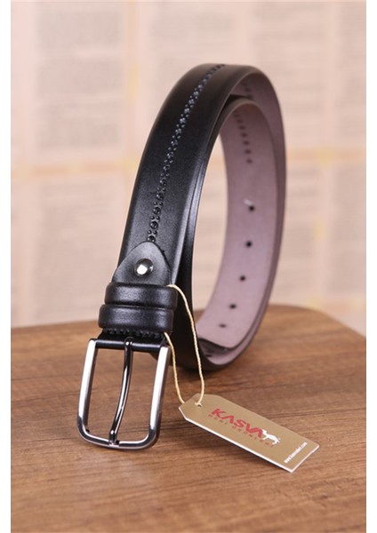 3.5 cm Siyah Desenli Deri Kemer