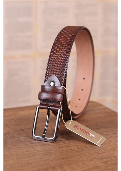 3.5 cm Fındık Desenli Deri Kemer
