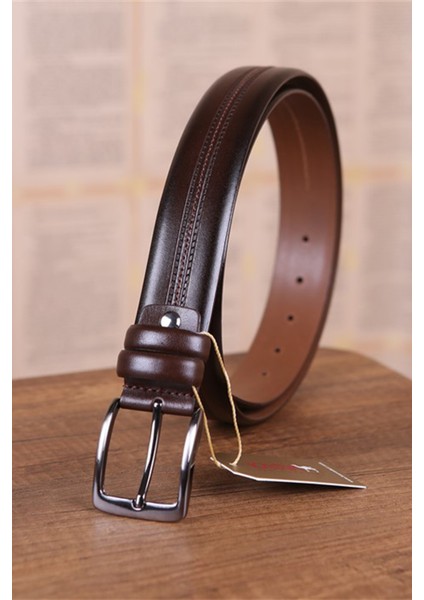 3.5 cm Kahve Desenli Deri Kemer