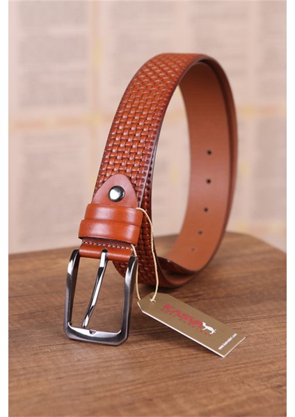 3.5 cm Taba Desenli Deri Kemer