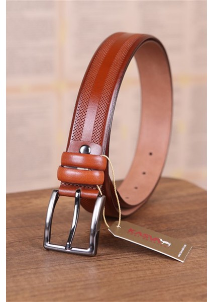 3.5 cm Taba Desenli Deri Kemer