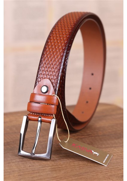 3.5 cm Taba Desenli Deri Kemer